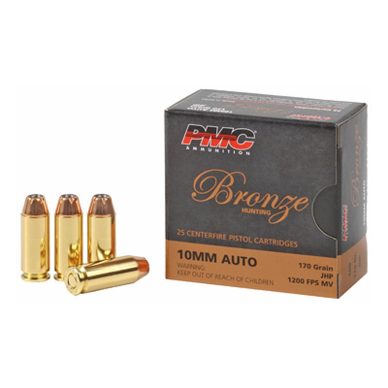 PMC Bronze Ammunition 10MM 170 Grain Jacketed Hollow Point 25 Round Box 10B Regardless of the PMC ammunition you choose you can always depend on PMC products quality measured by dependability safety performance and downrange accuracy. MPN: 10B