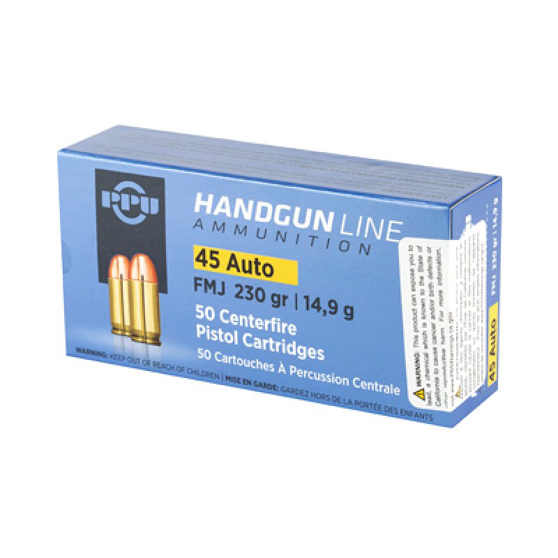 PPU handgun ammunition is available in many popular calibers for pistols and revolver style handguns.  MPN: PPH45F