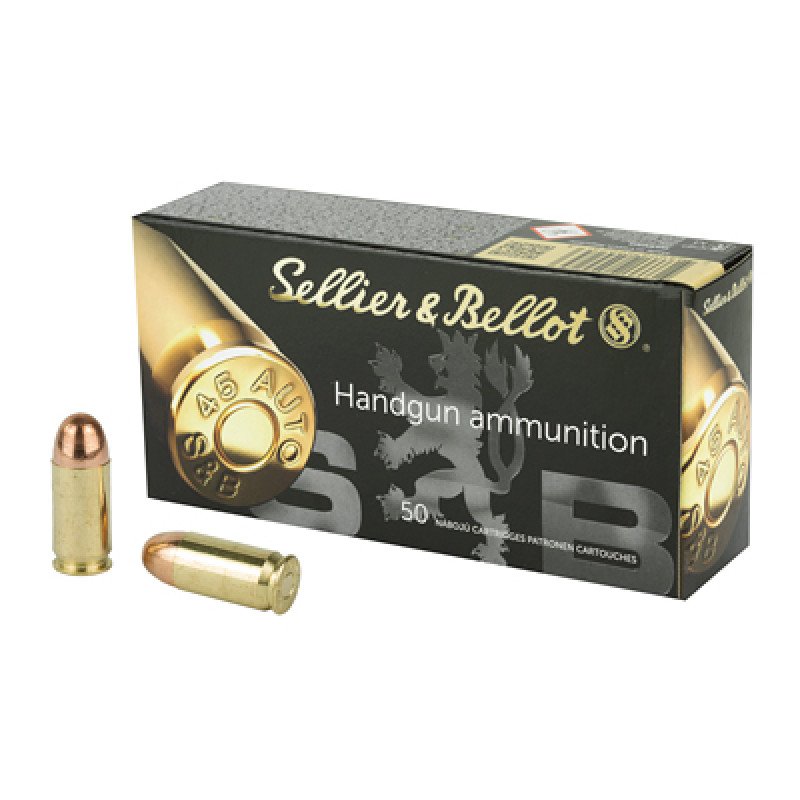 Sellier & Bellot Pistol 45ACP 230 Grain Full Metal Jacket 50 Round Box SB45A $467 SHIPPED PER CASE Full Metal Jacket projectiles are the ideal choice for recreational target shooting and extended training sessions at the range. MPN: SB45A
